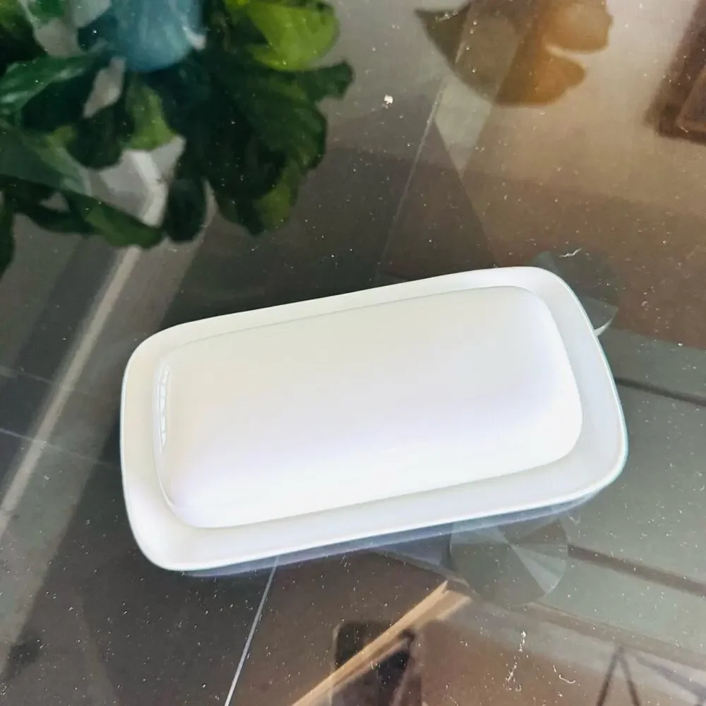 VINTAGE TARGET White Gloss Ceramic Low Profile Butter Storage Dish Lid Farmhouse